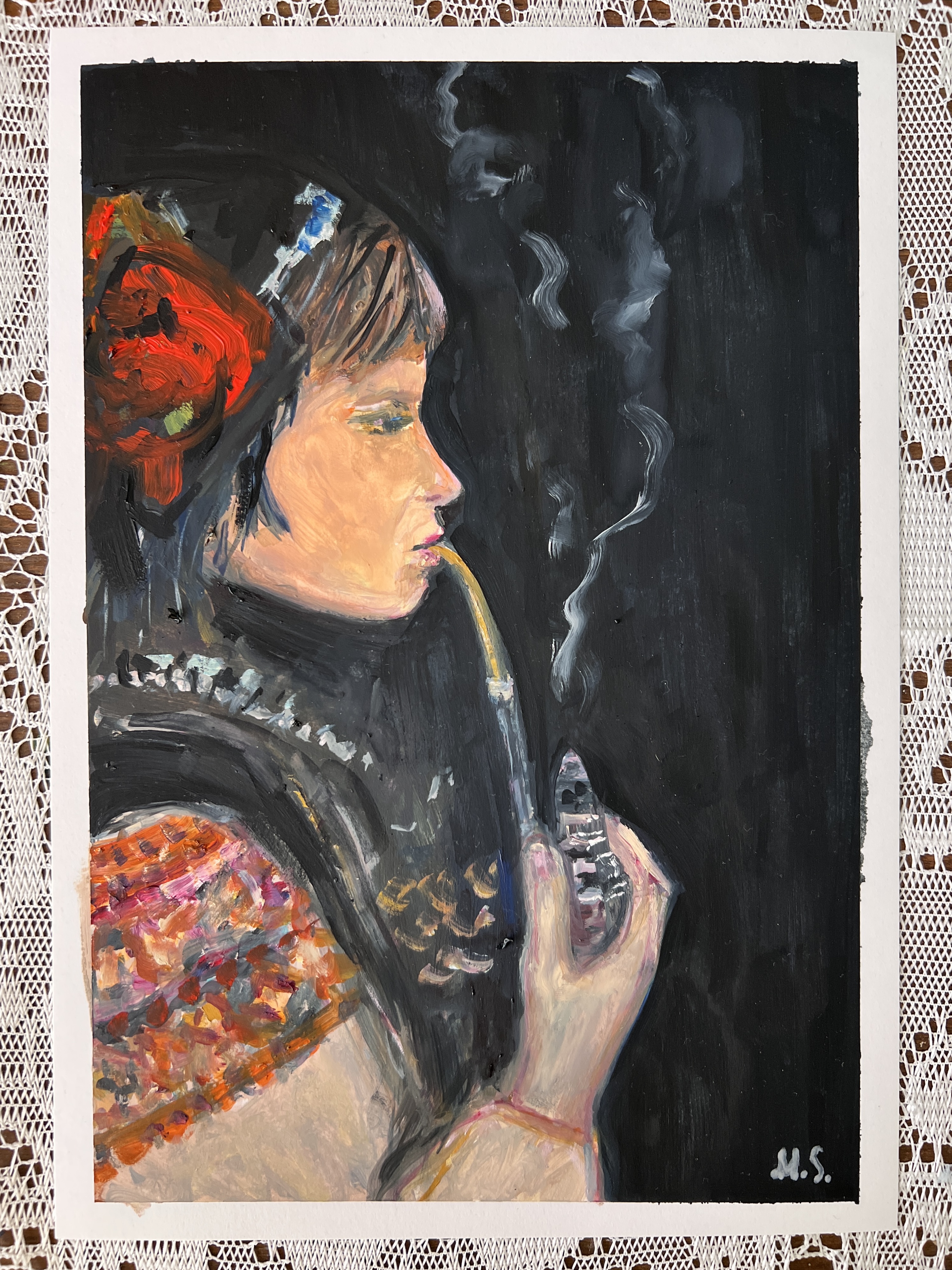 Hutsul Woman. Portrait of a Ukrainian Woman — original painting by Marina Stognieva, oil on paper, 21 × 30 cm, 2026